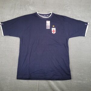 England Football Soccer Jersey T Shirt Navy Blue White Trim Crest Logo Men L New